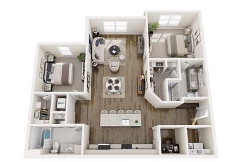Floor plan for 2 beds, 2 baths, 1334 sqft